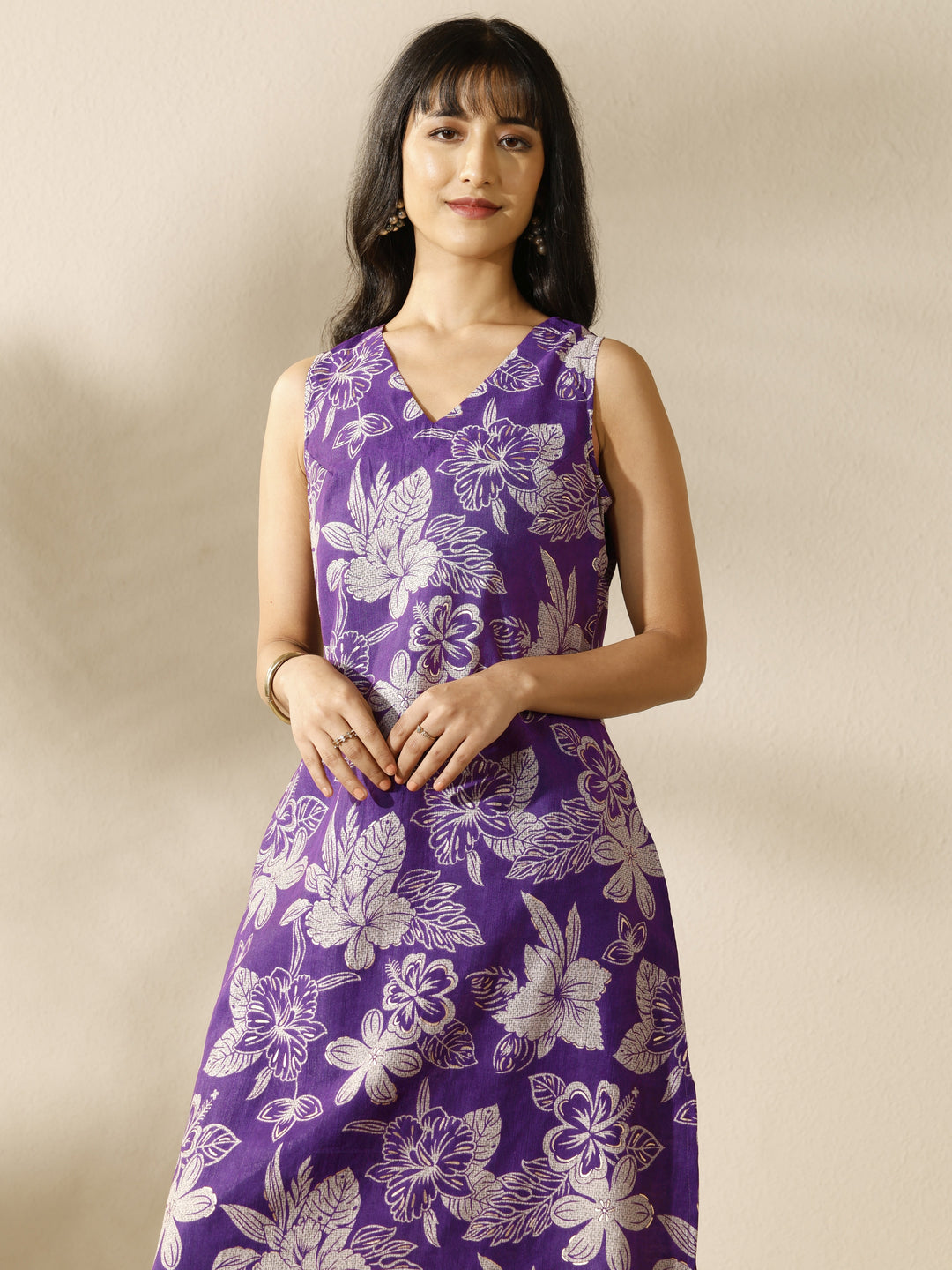 Purple Printed Silk Blend Co-Ord Set