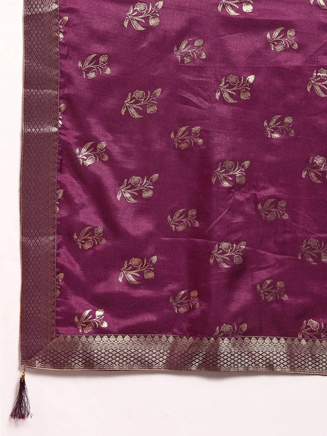 Purple Printed Silk Blend Saree - Libas 