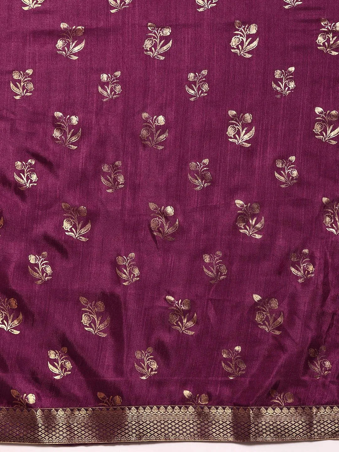 Purple Printed Silk Blend Saree - Libas 
