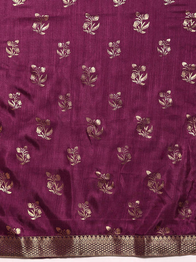 Purple Printed Silk Blend Saree - Libas