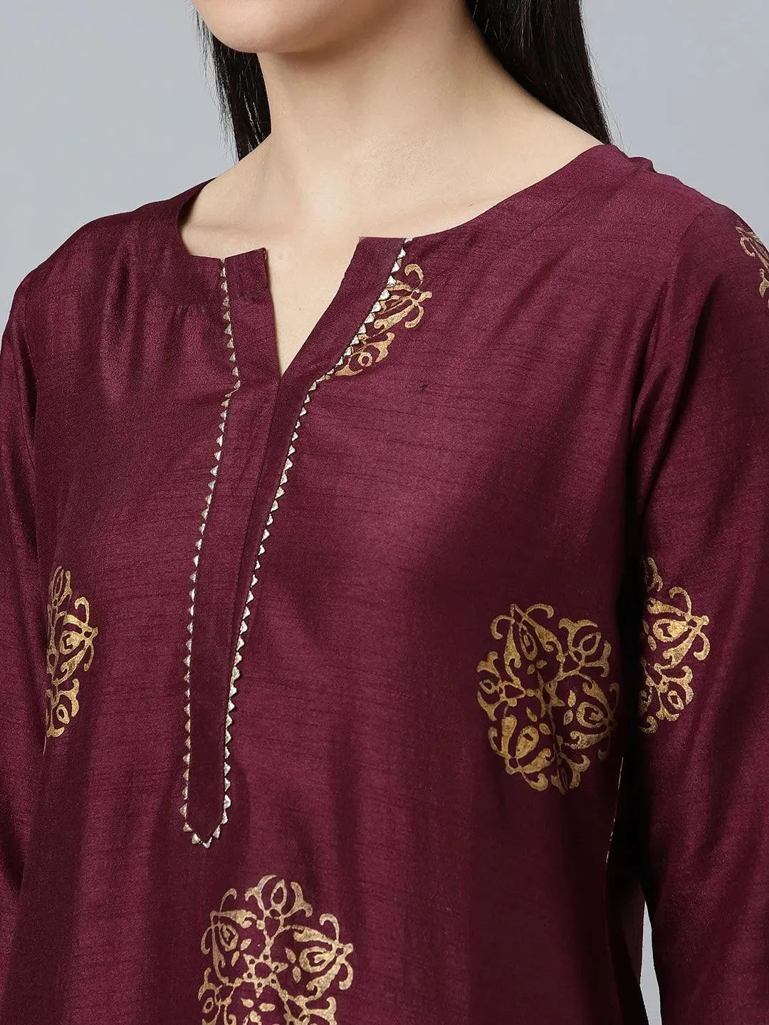 Purple Printed Silk Blend Suit Set - Libas 