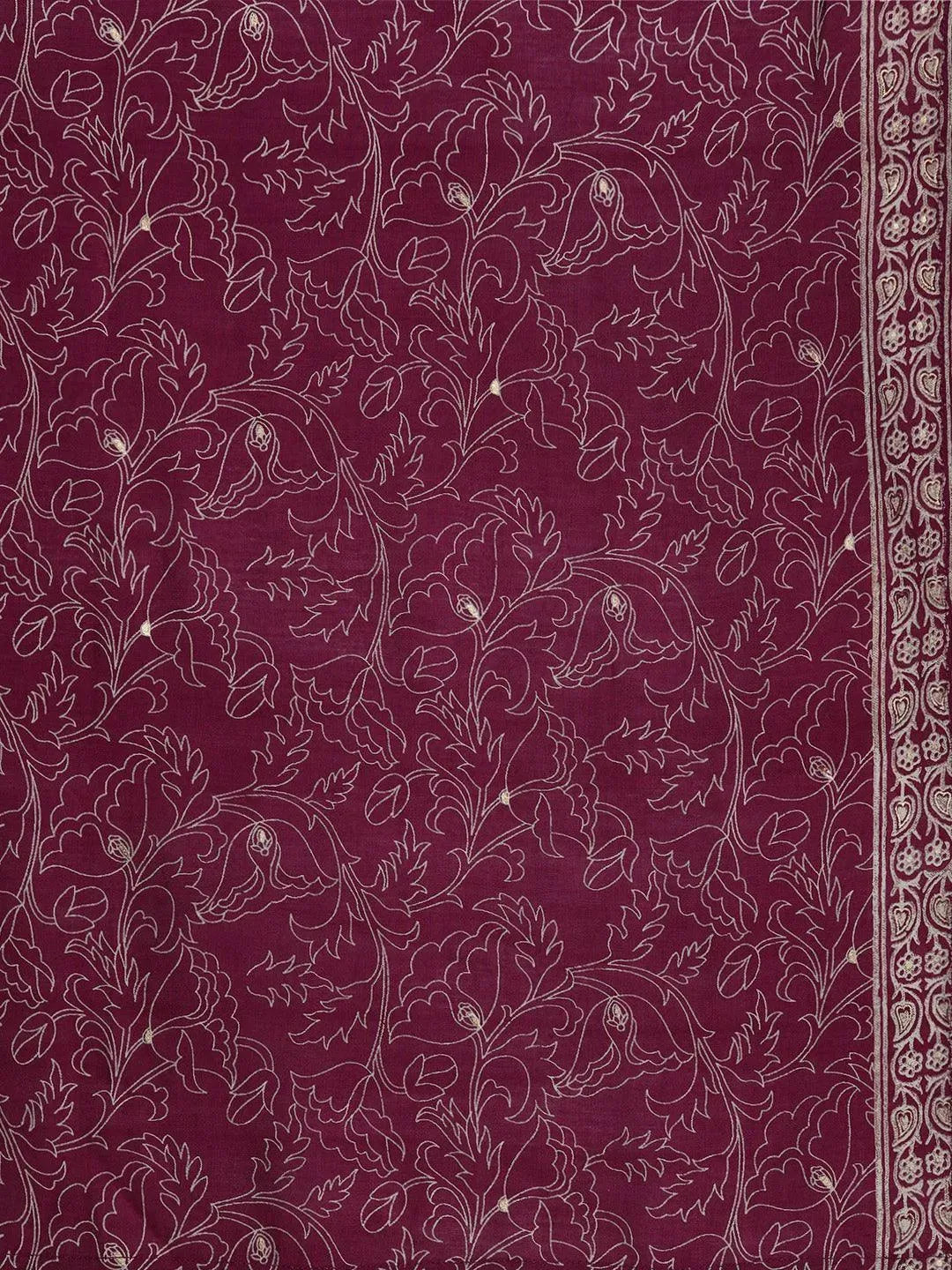 Purple Printed Silk Blend Straight Suit Set - Libas 