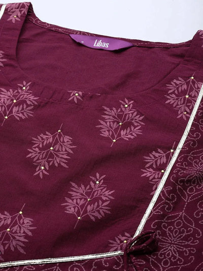 Purple Printed Silk Blend Straight Suit Set With Trousers - Libas