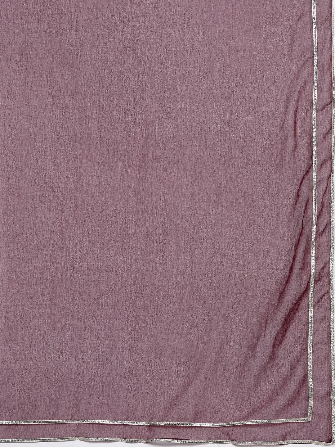 Purple Printed Silk Blend Straight Suit Set With Trousers - Libas 