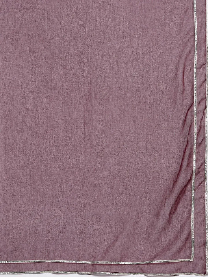 Purple Printed Silk Blend Straight Suit Set With Trousers - Libas