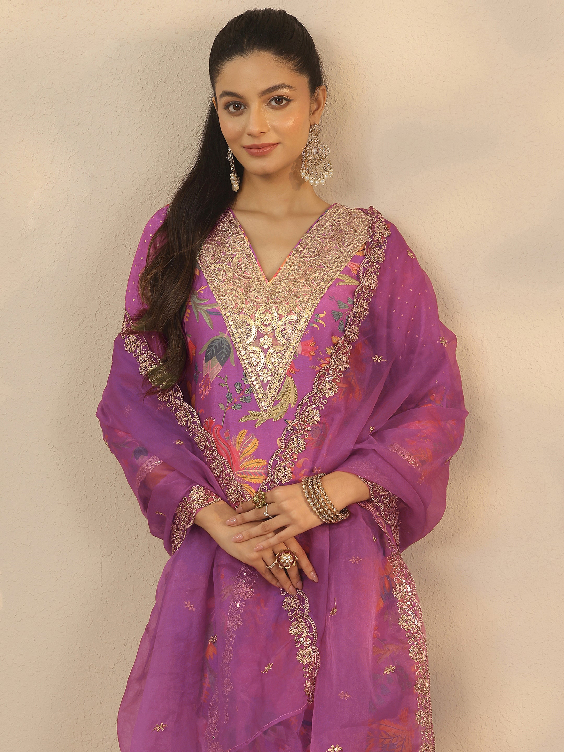 Purple Printed Silk Blend Straight Suit Set With Dupatta-image-43