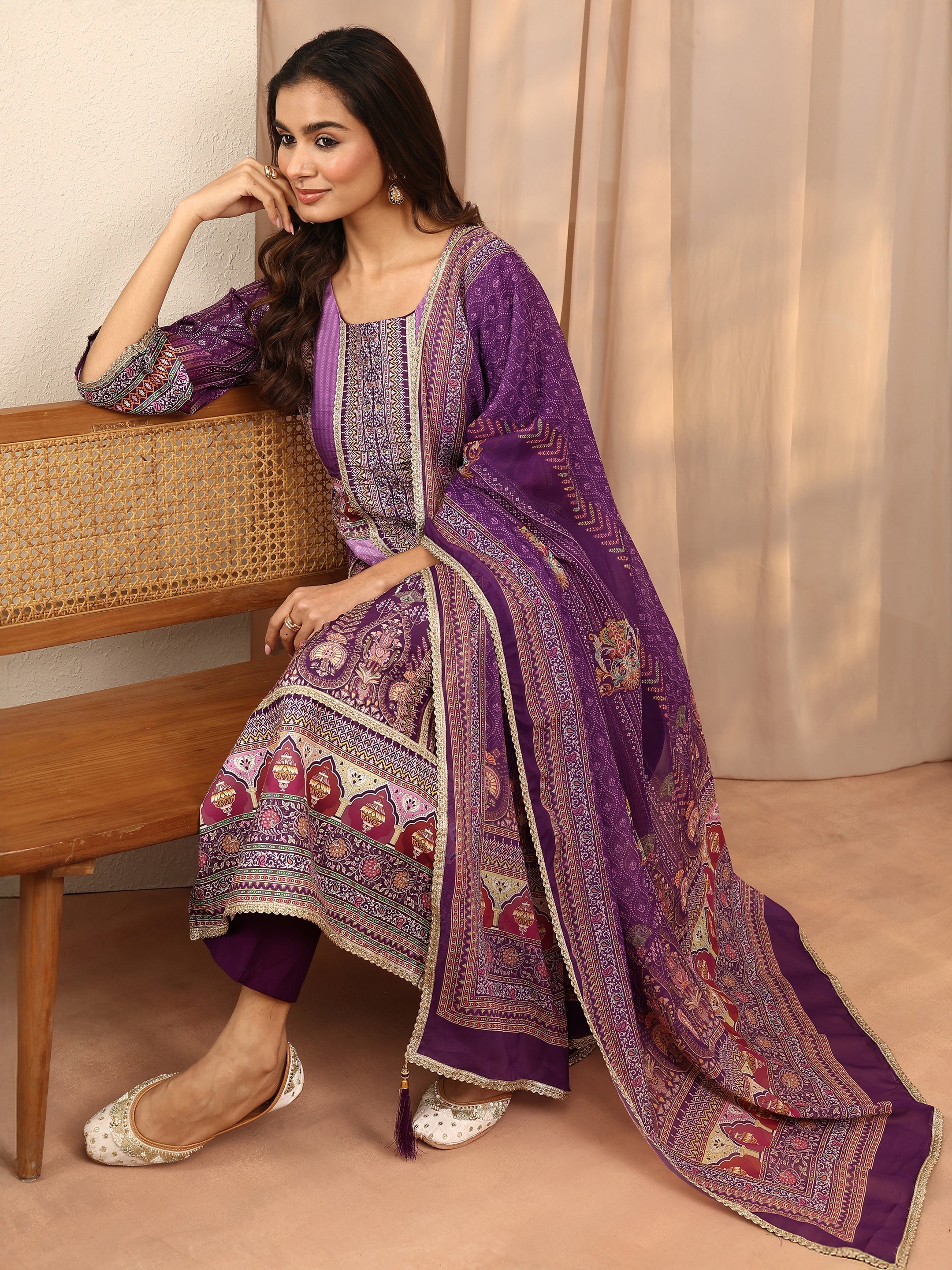 Purple Printed Silk Blend Straight Suit Set With Dupatta-image-47