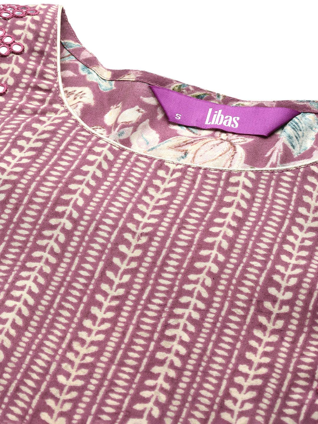Purple Printed Silk Straight Kurta - Libas