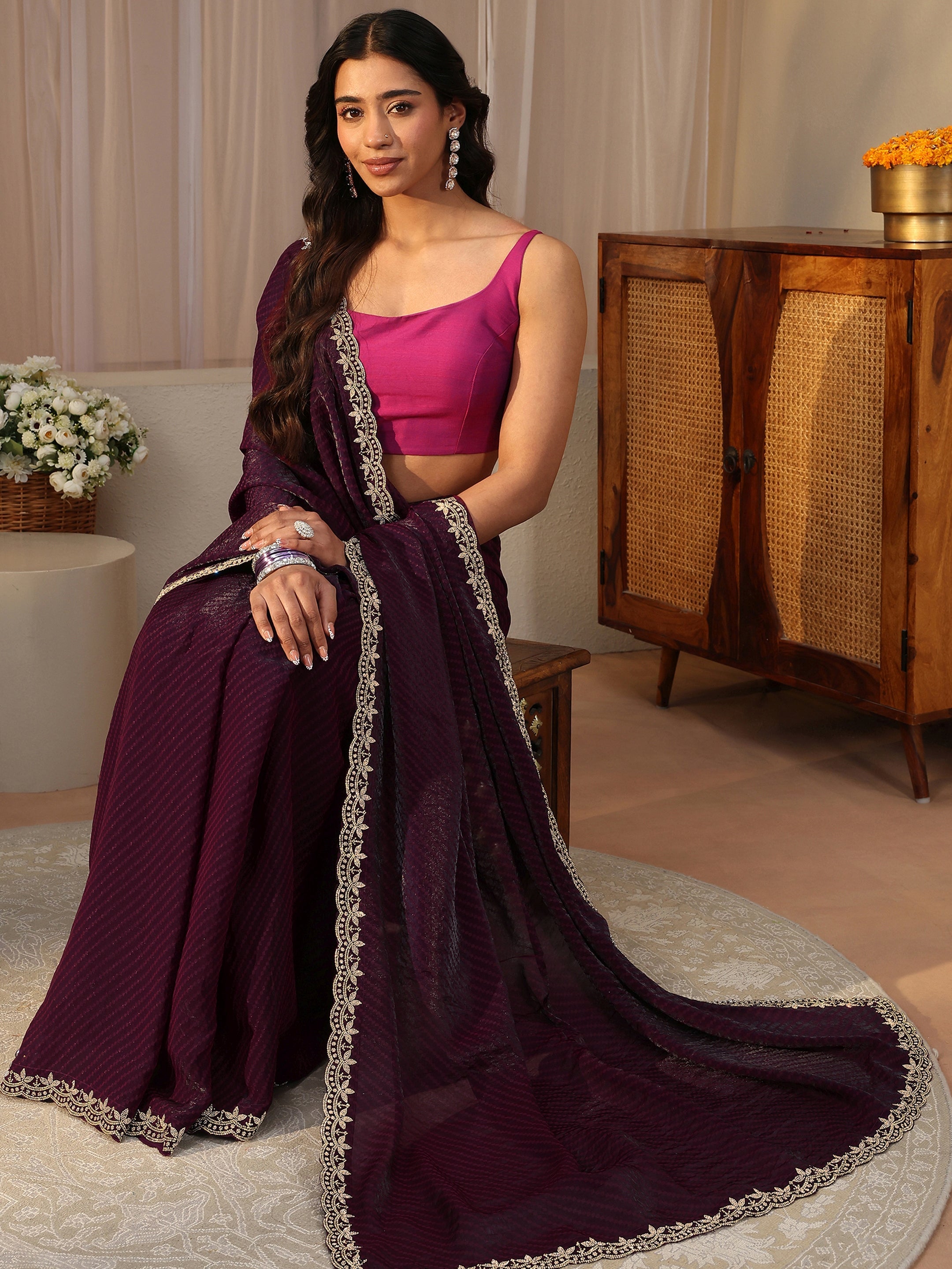 Purple Printed Tissue Saree-image-44