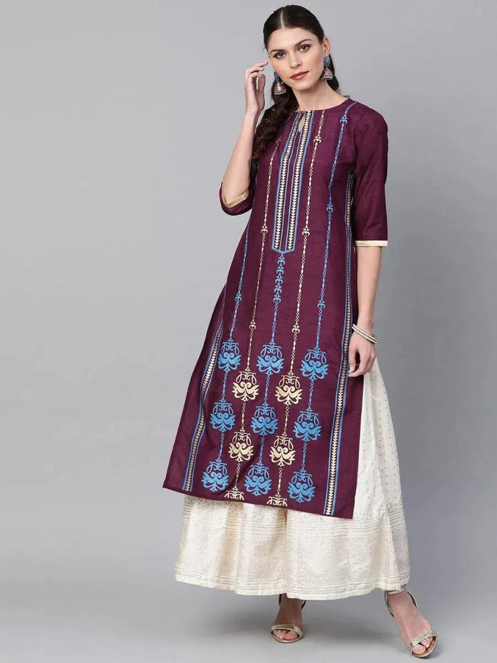 Purple Self Design Chanderi Kurta - Libas