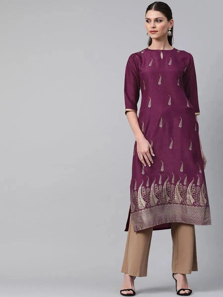 Purple Self Design Chanderi Kurta - Libas