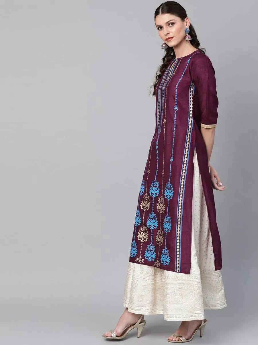 Purple Self Design Chanderi Kurta - Libas 