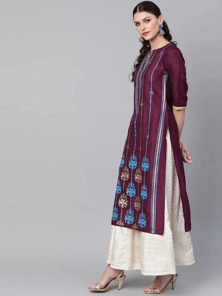Purple Self Design Chanderi Kurta - Libas