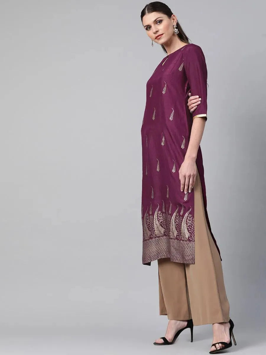 Purple Self Design Chanderi Kurta - Libas