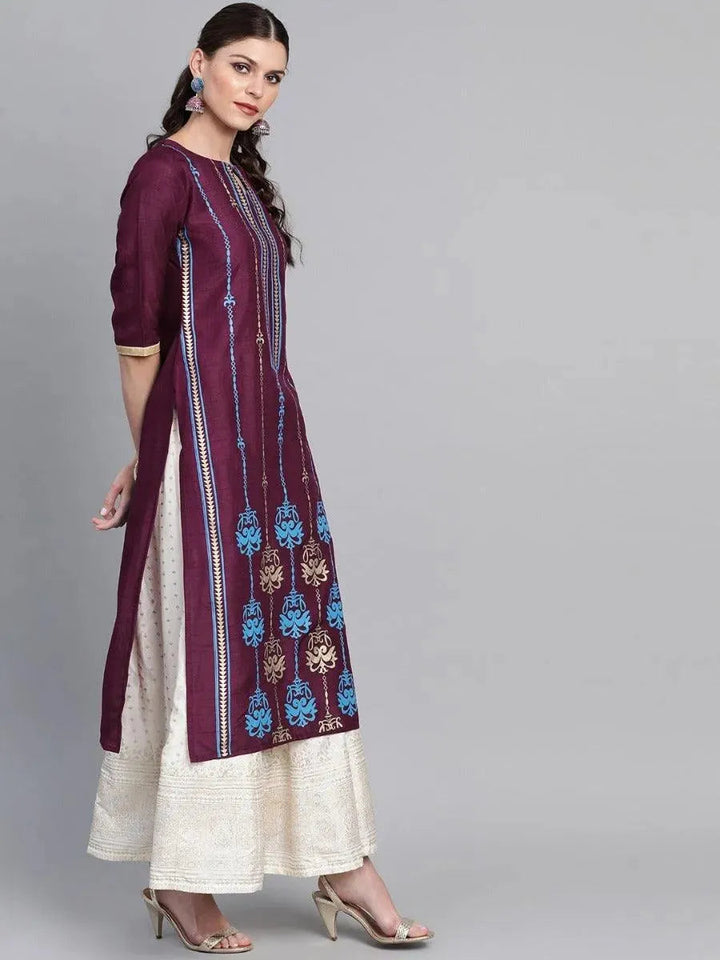Purple Self Design Chanderi Kurta - Libas