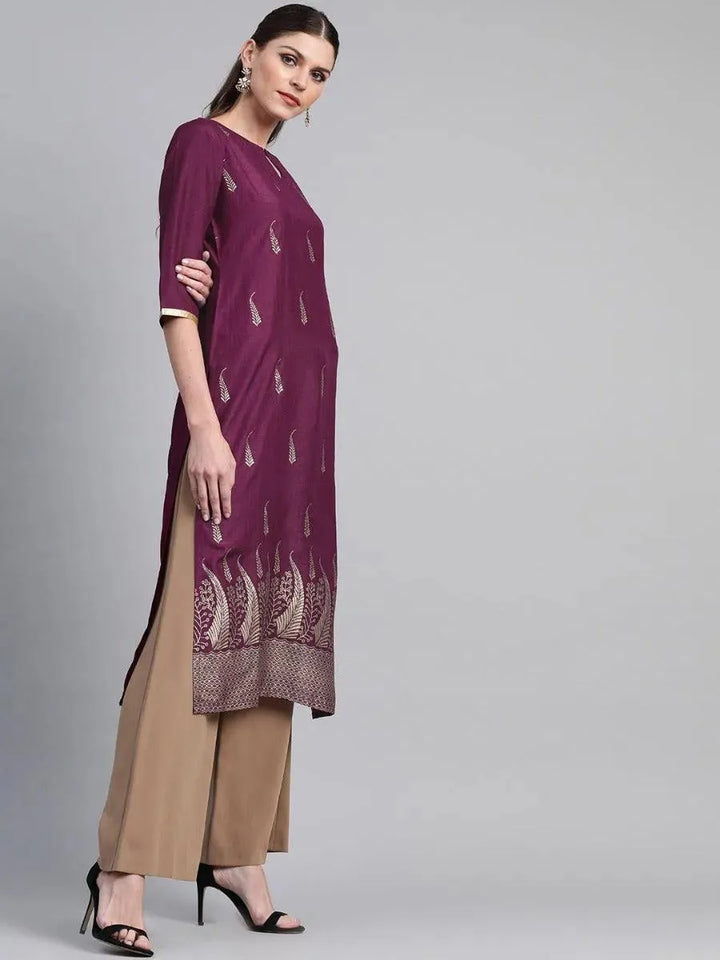 Purple Self Design Chanderi Kurta - Libas