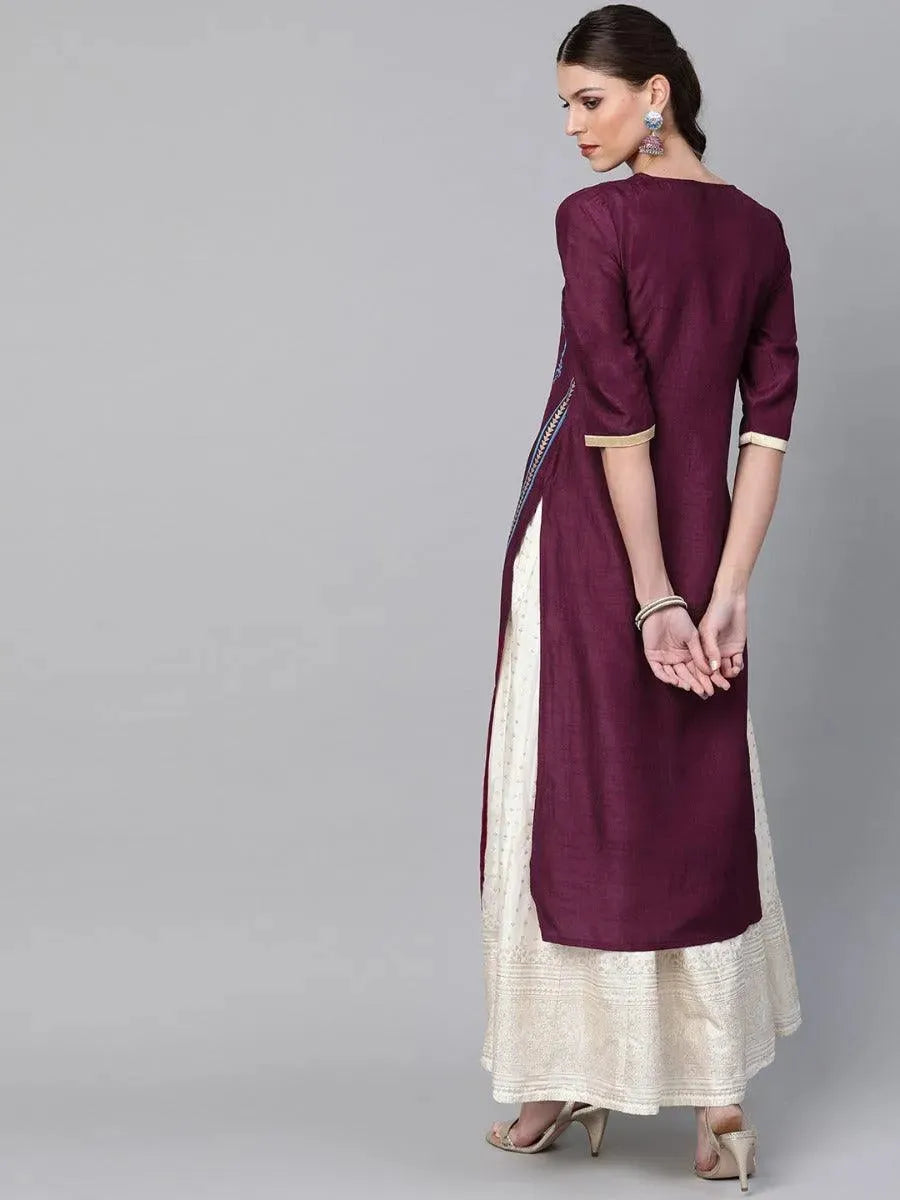 Purple Self Design Chanderi Kurta - Libas 