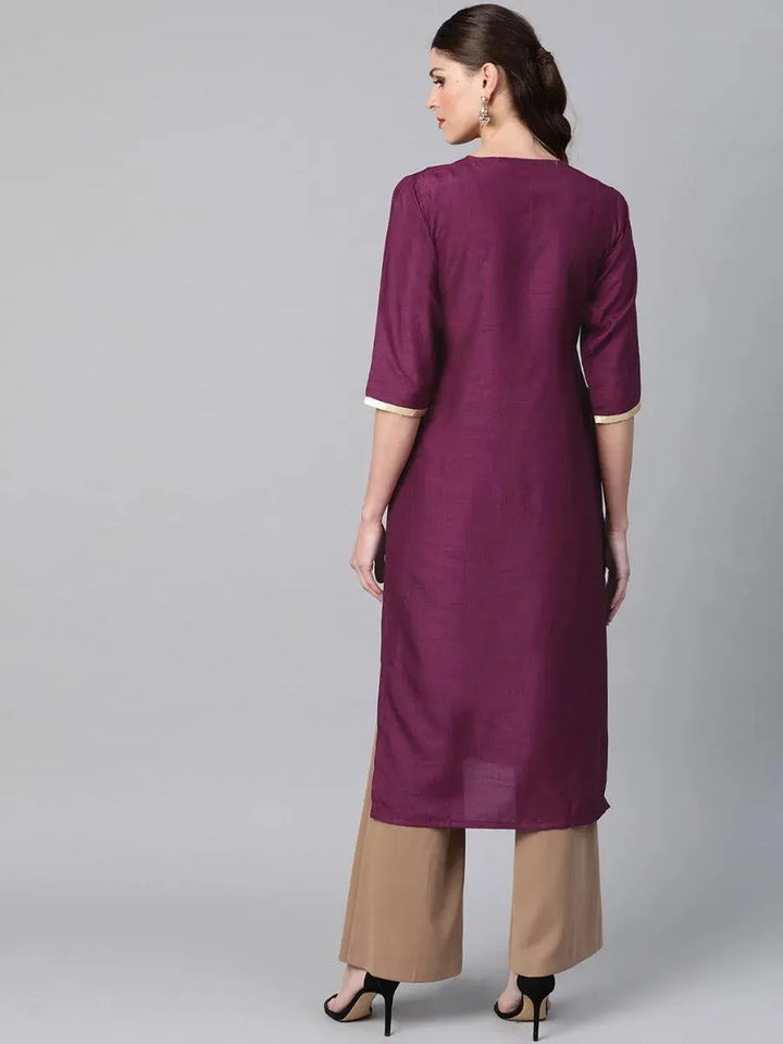 Purple Self Design Chanderi Kurta - Libas