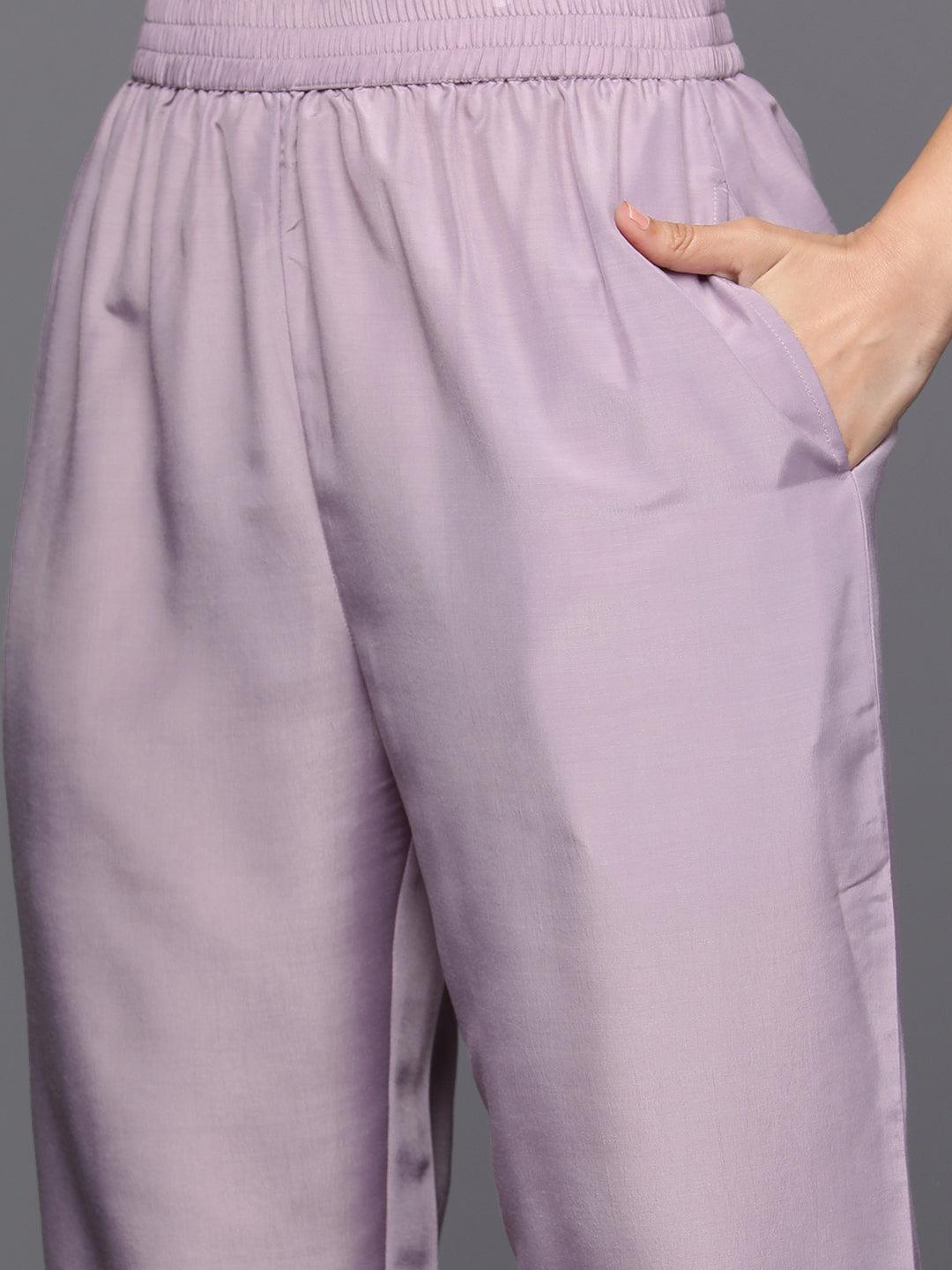 Purple Self Design Rayon Straight Kurta With Trousers & Dupatta - Libas