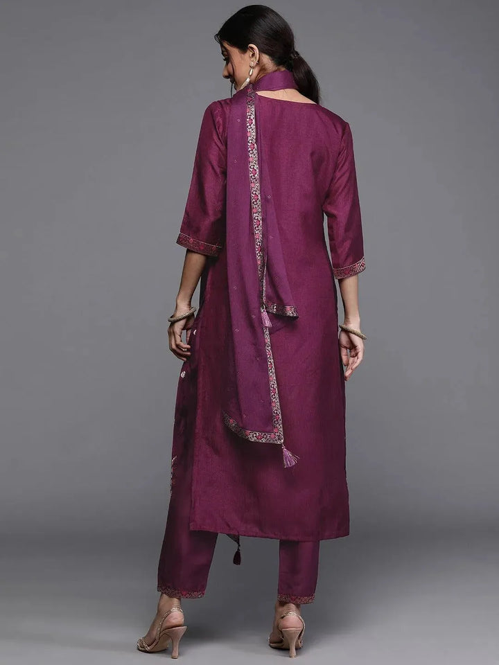 Purple Self Design Silk Suit Set - Libas