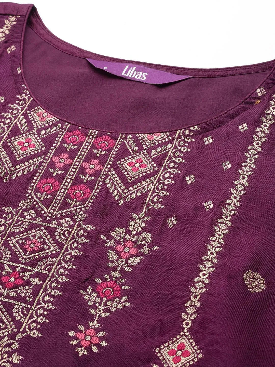 Purple Self Design Silk Suit Set - Libas 