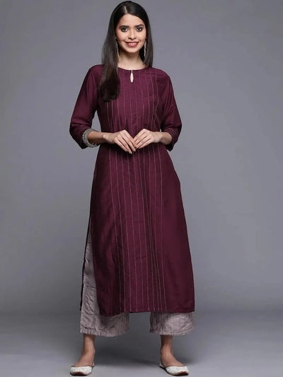 Purple Solid Chanderi Silk Kurta - Libas