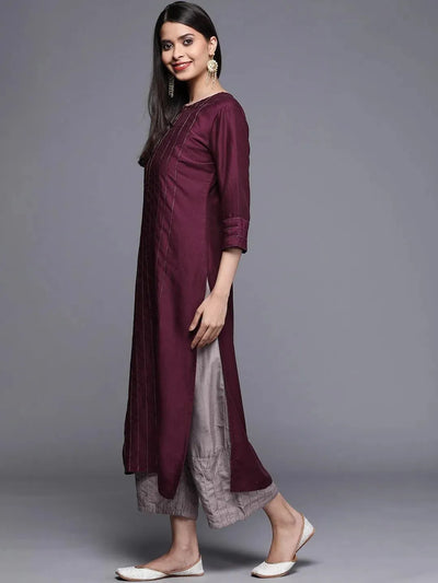 Purple Solid Chanderi Silk Kurta - Libas