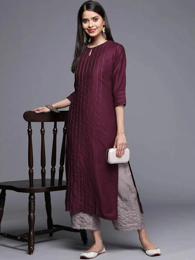 Purple Solid Chanderi Silk Kurta - Libas