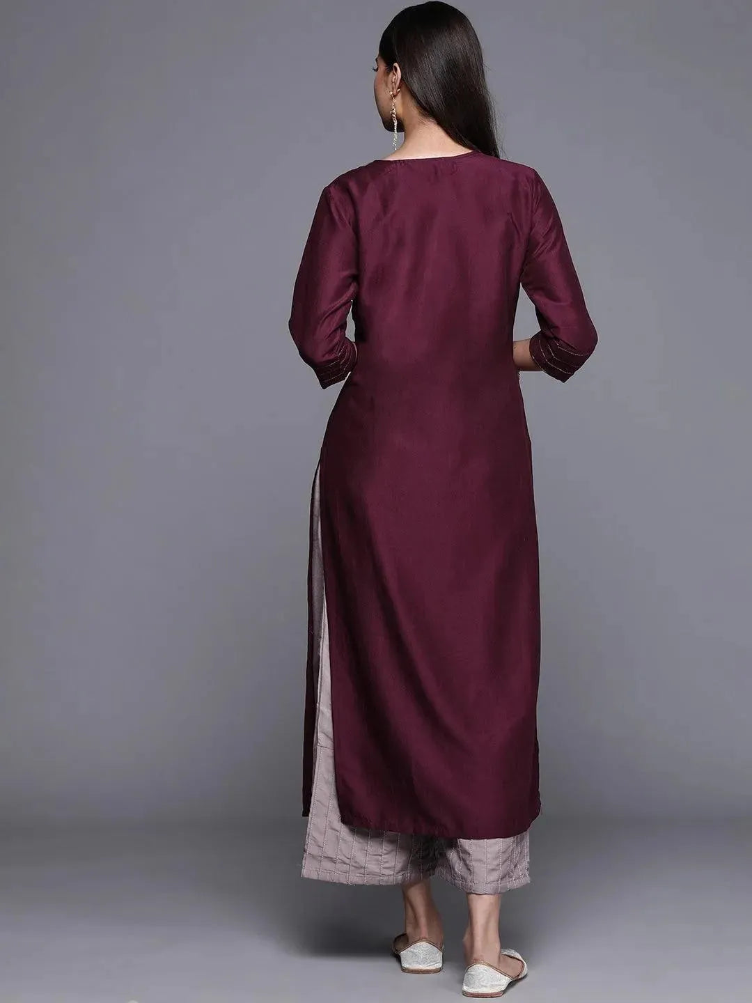 Purple Solid Chanderi Silk Kurta - Libas