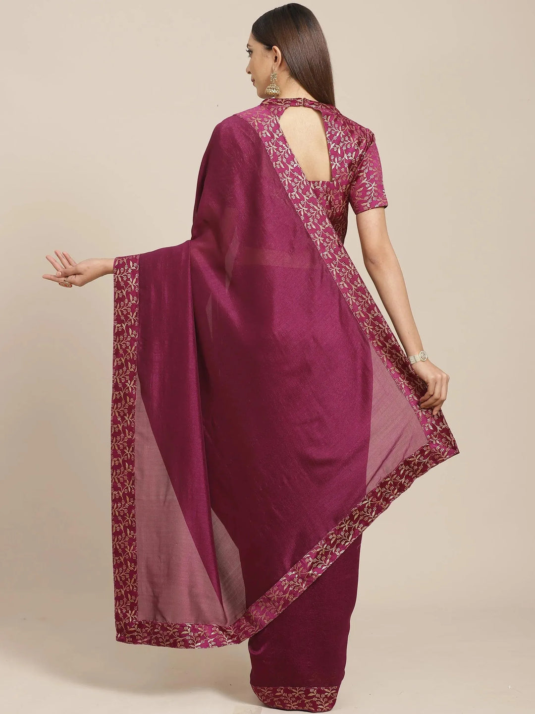 Purple Solid Chiffon Saree - Libas 