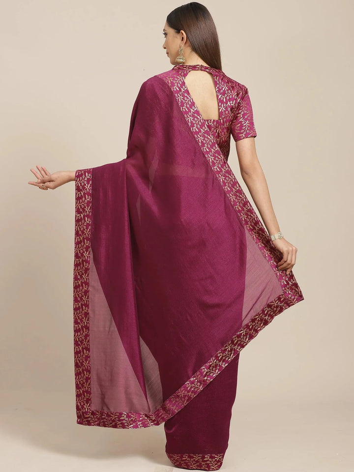 Purple Solid Chiffon Saree - Libas