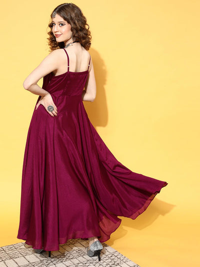 Purple Solid Georgette Dress - Libas