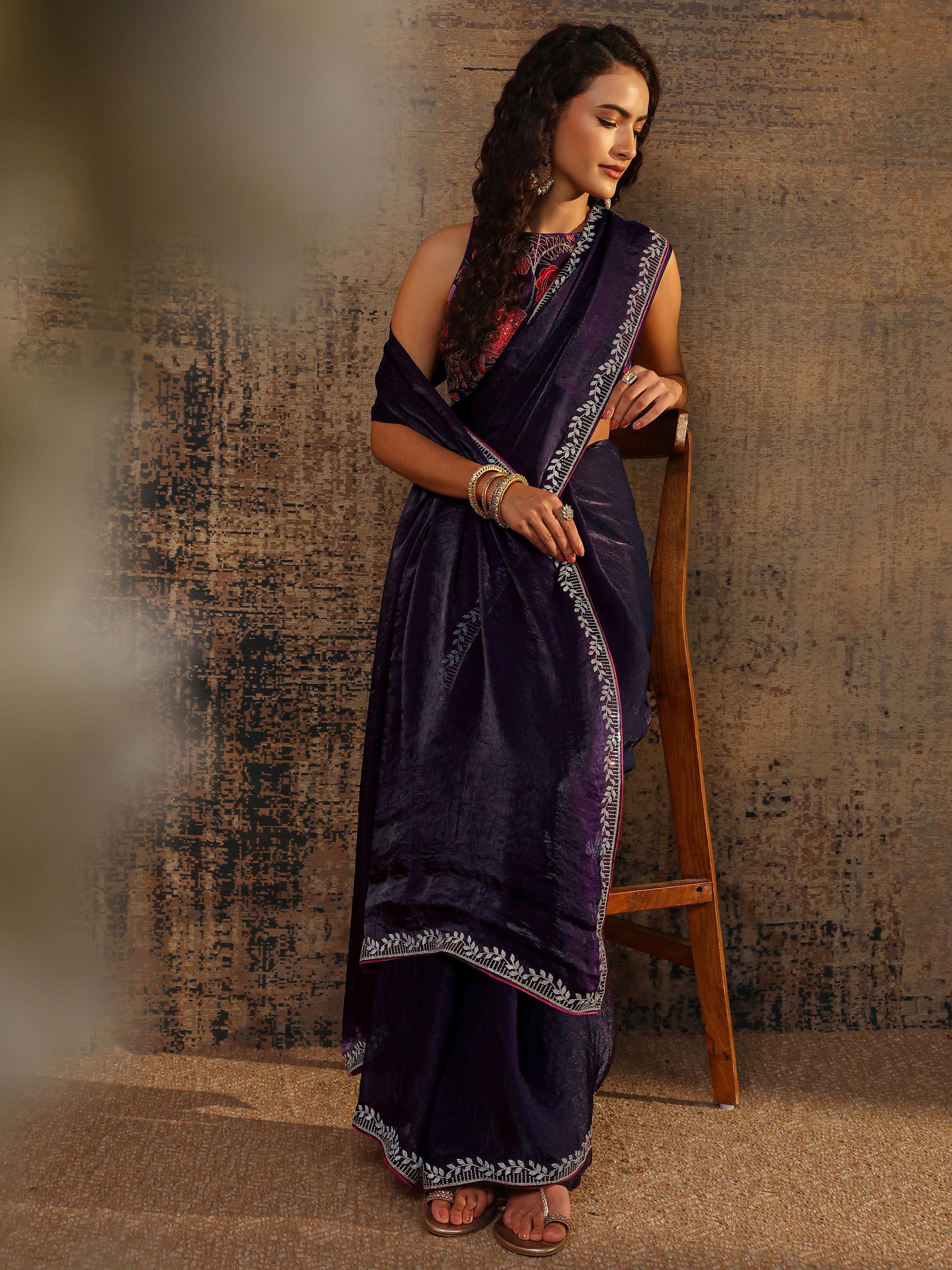 libas Purple Solid Satin Saree With Unstitched Blouse Piece-picture-42