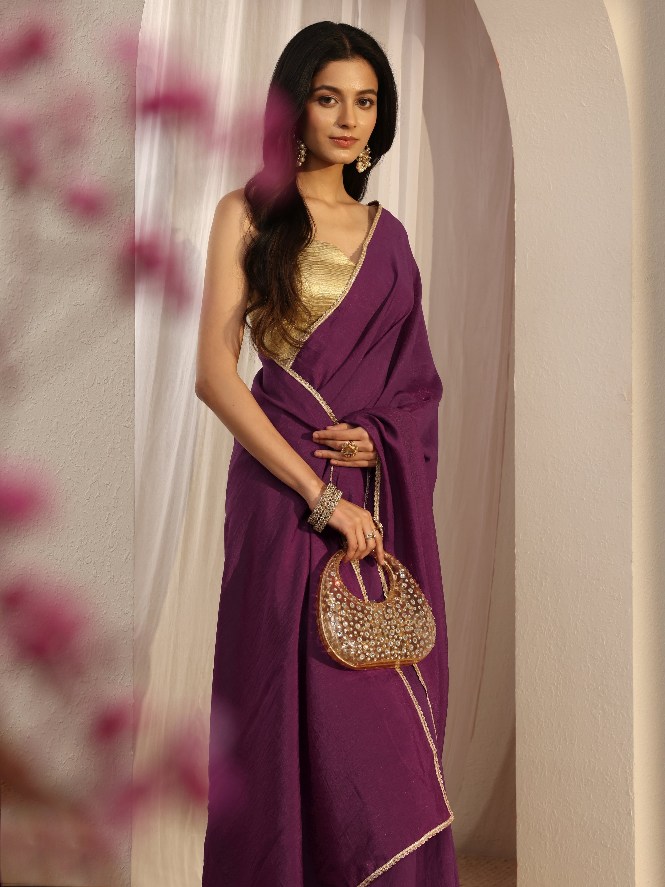 libas Purple Solid Silk Blend Saree With Unstiched Blouse Piece-picture-58