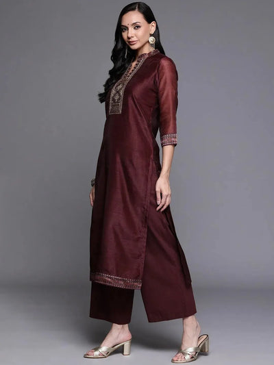 Purple Solid Silk Blend Suit Set - Libas