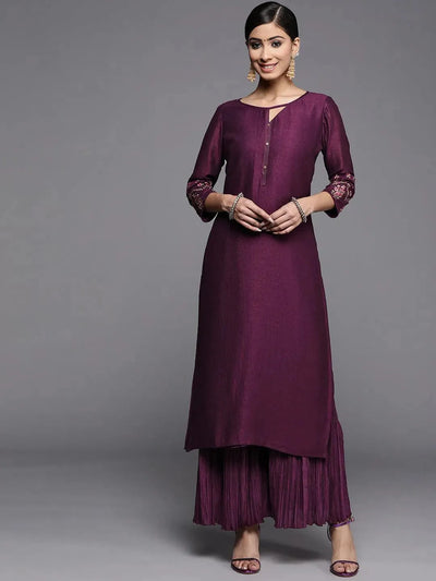 Purple Solid Silk Kurta - Libas