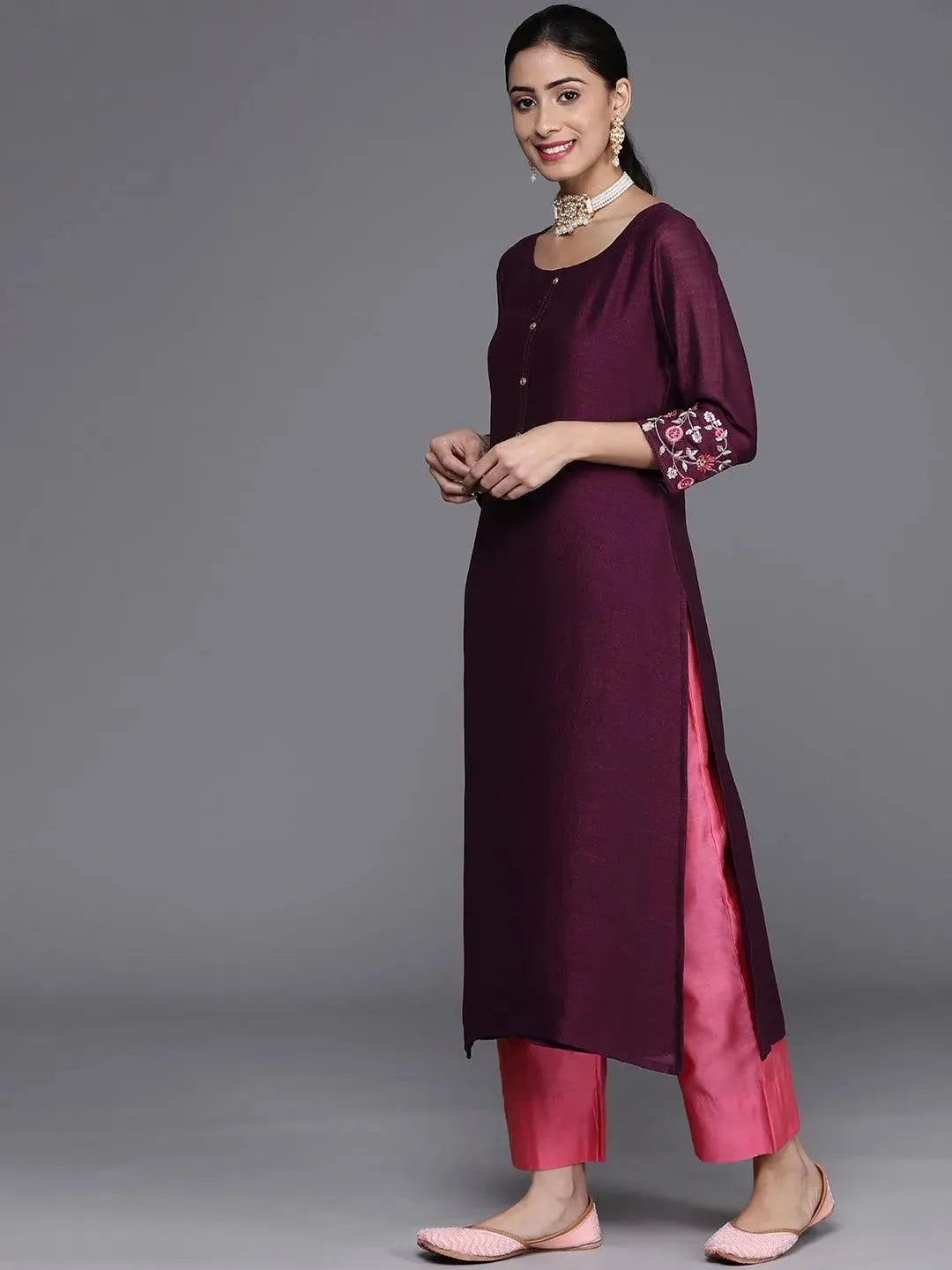 

Purple Solid Silk Kurta