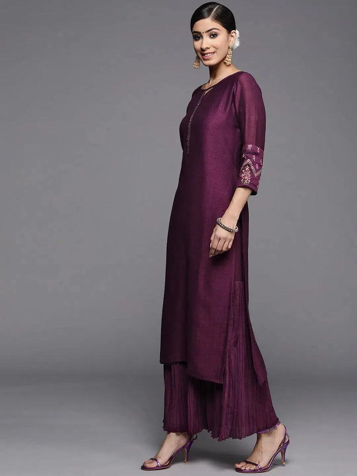 Purple Solid Silk Kurta - Libas