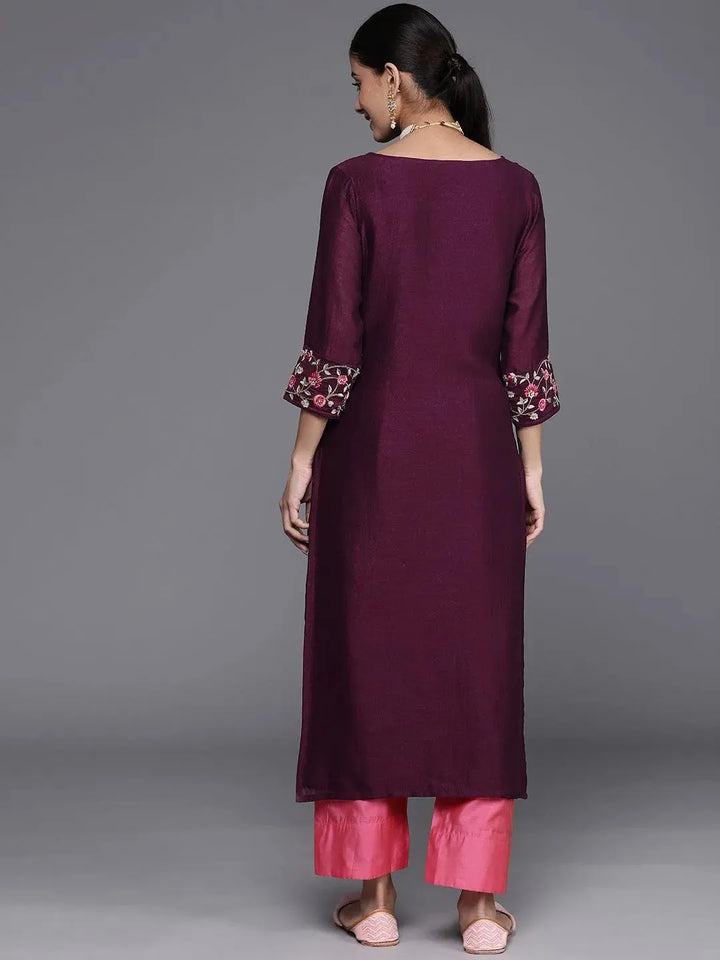 Purple Solid Silk Kurta - Libas