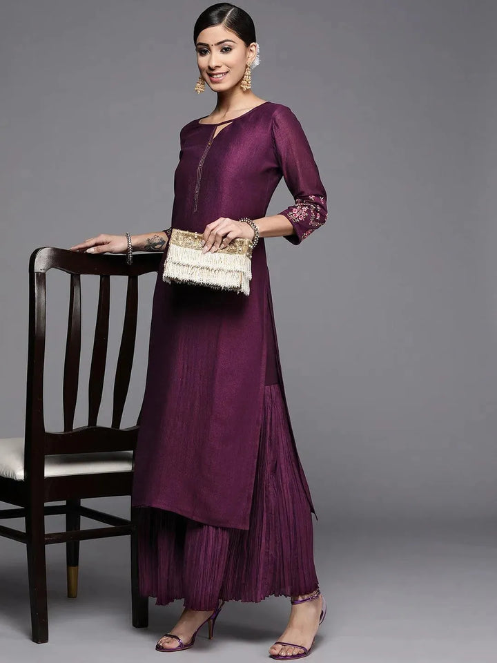 Purple Solid Silk Kurta - Libas