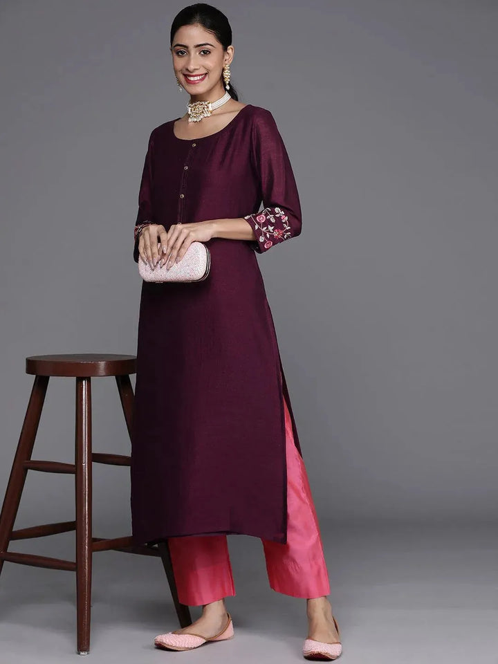 Purple Solid Silk Kurta - Libas