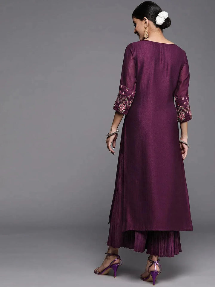 Purple Solid Silk Kurta - Libas