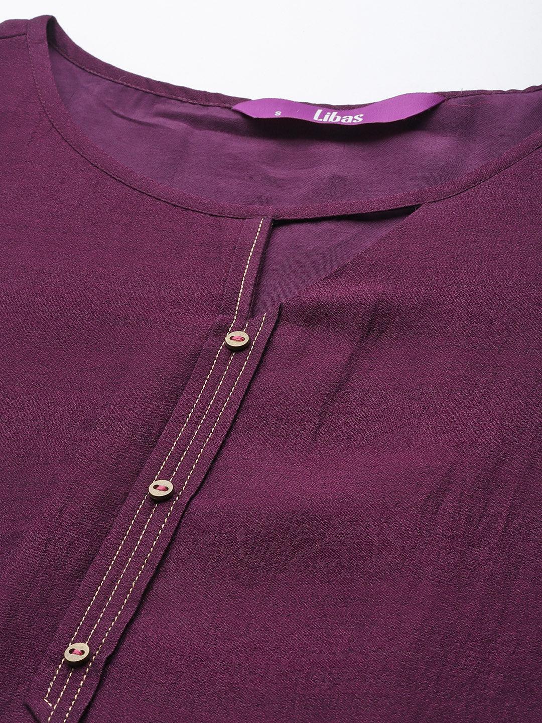 Purple Solid Silk Kurta - Libas