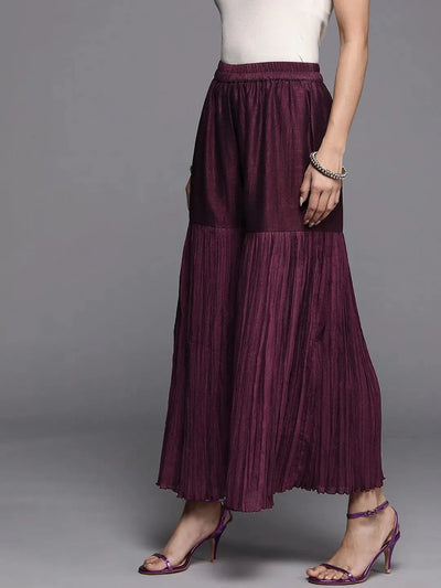 Purple Solid Silk Palazzos - Libas