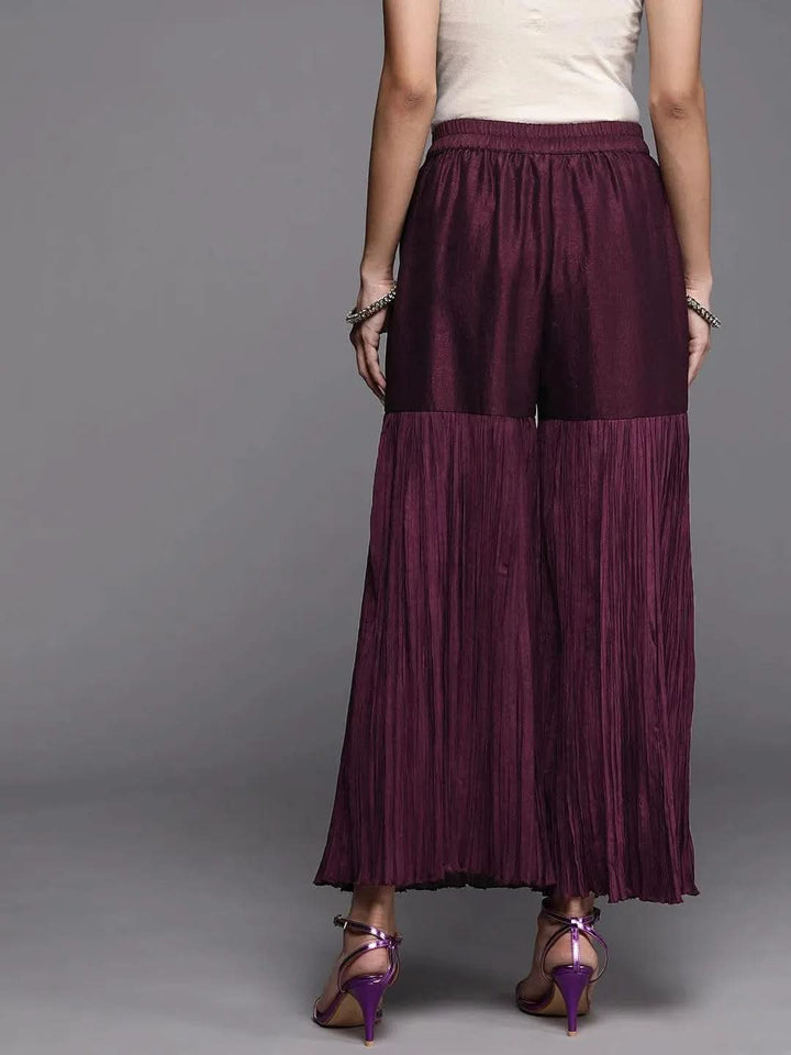 Purple Solid Silk Palazzos - Libas
