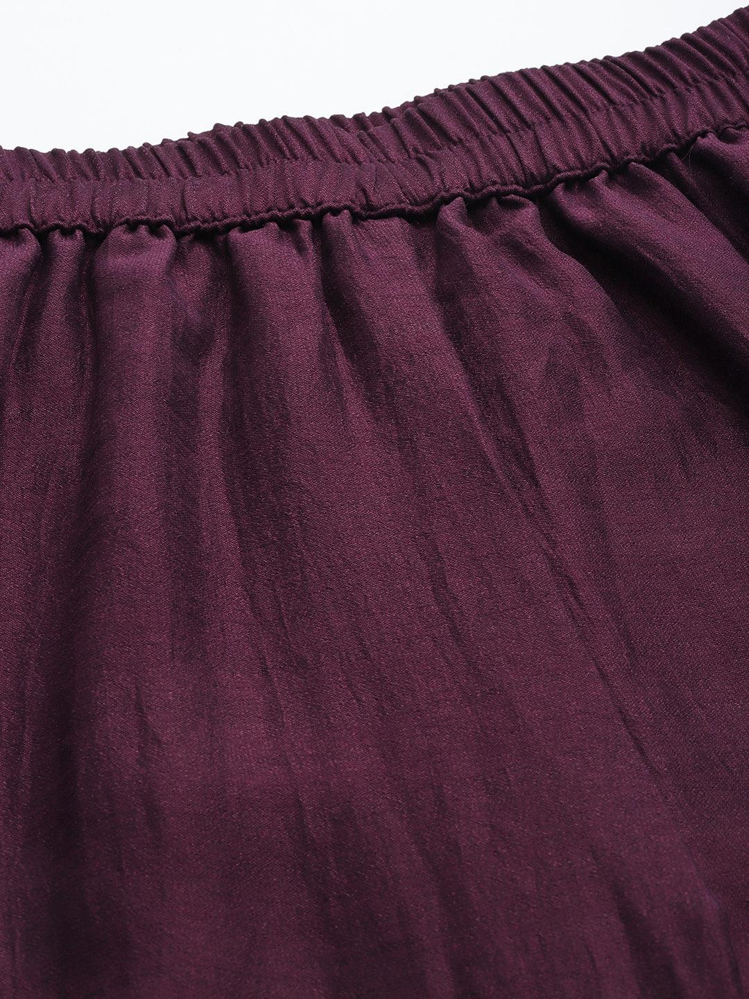 Purple Solid Silk Palazzos - Libas