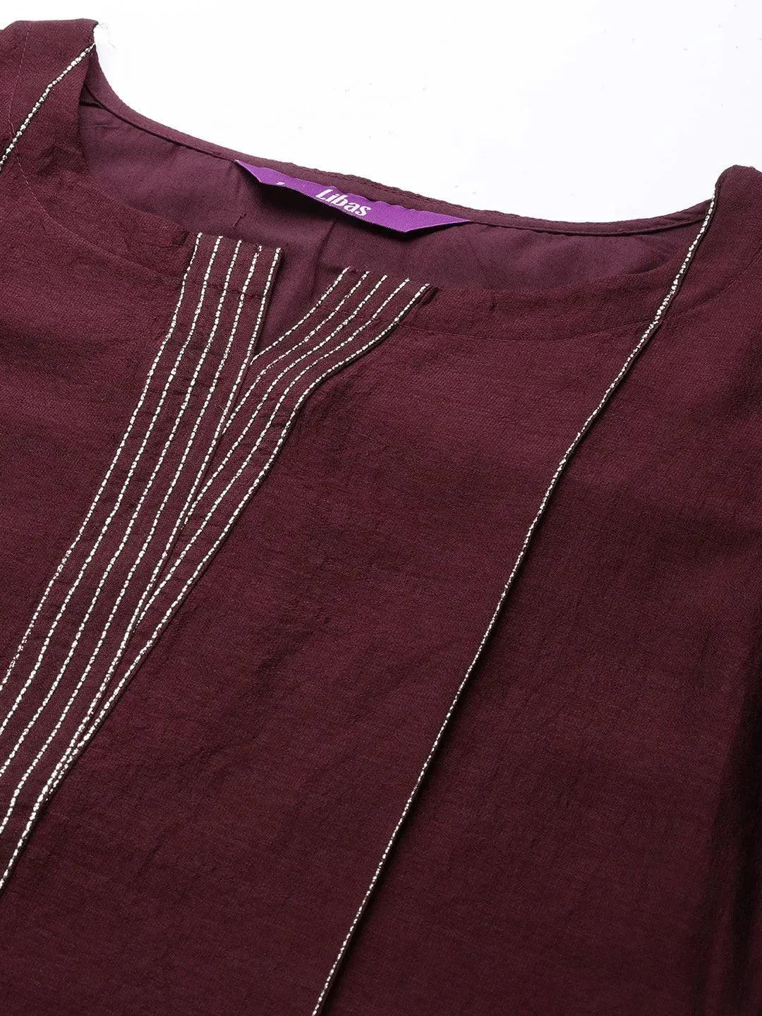 Purple Solid Silk Straight Kurta - Libas 