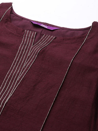 Purple Solid Silk Straight Kurta - Libas