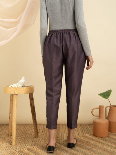 Purple Solid Silk Trousers - Libas