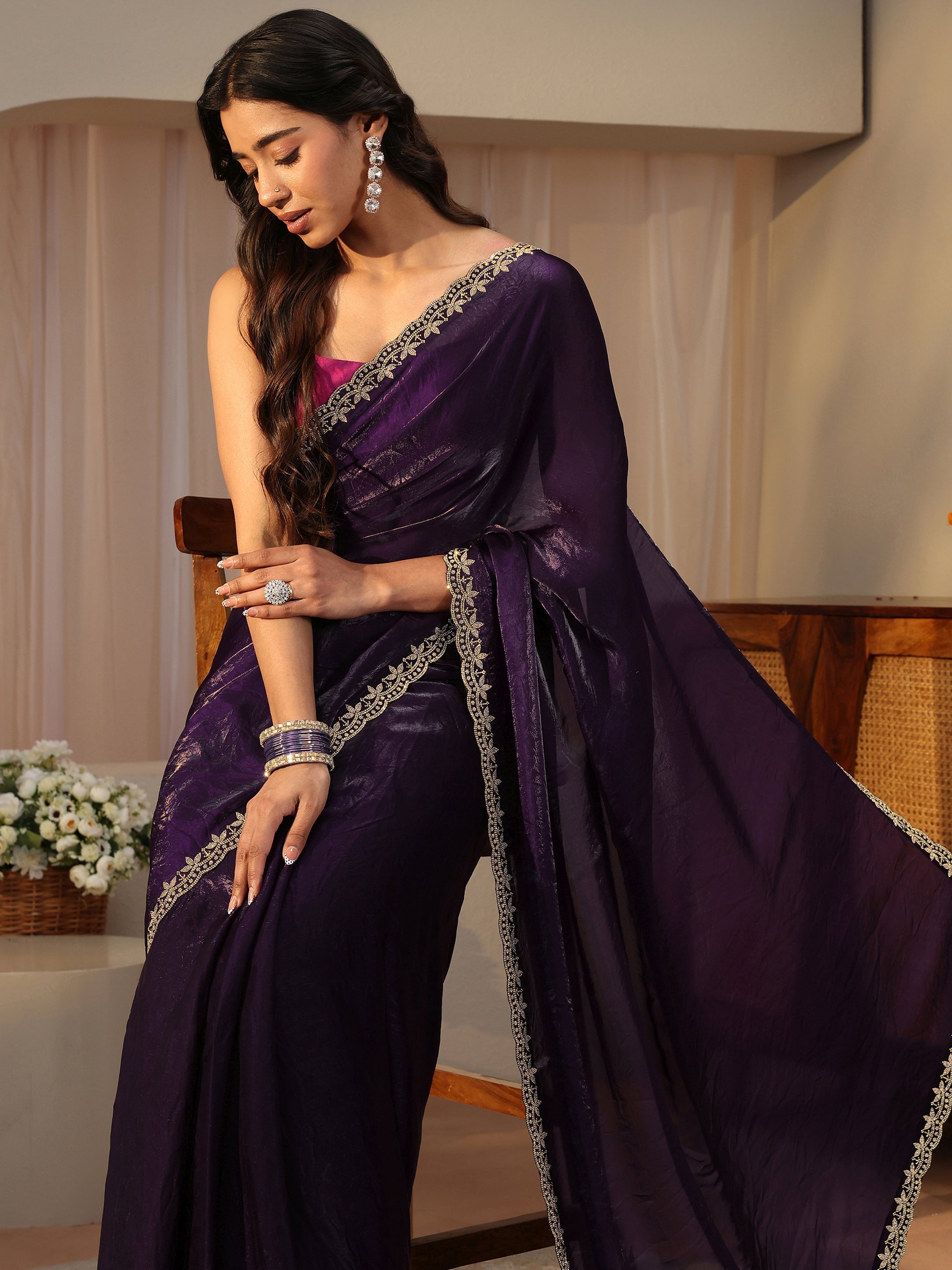 libas Purple Solid Tissue Saree-picture-11